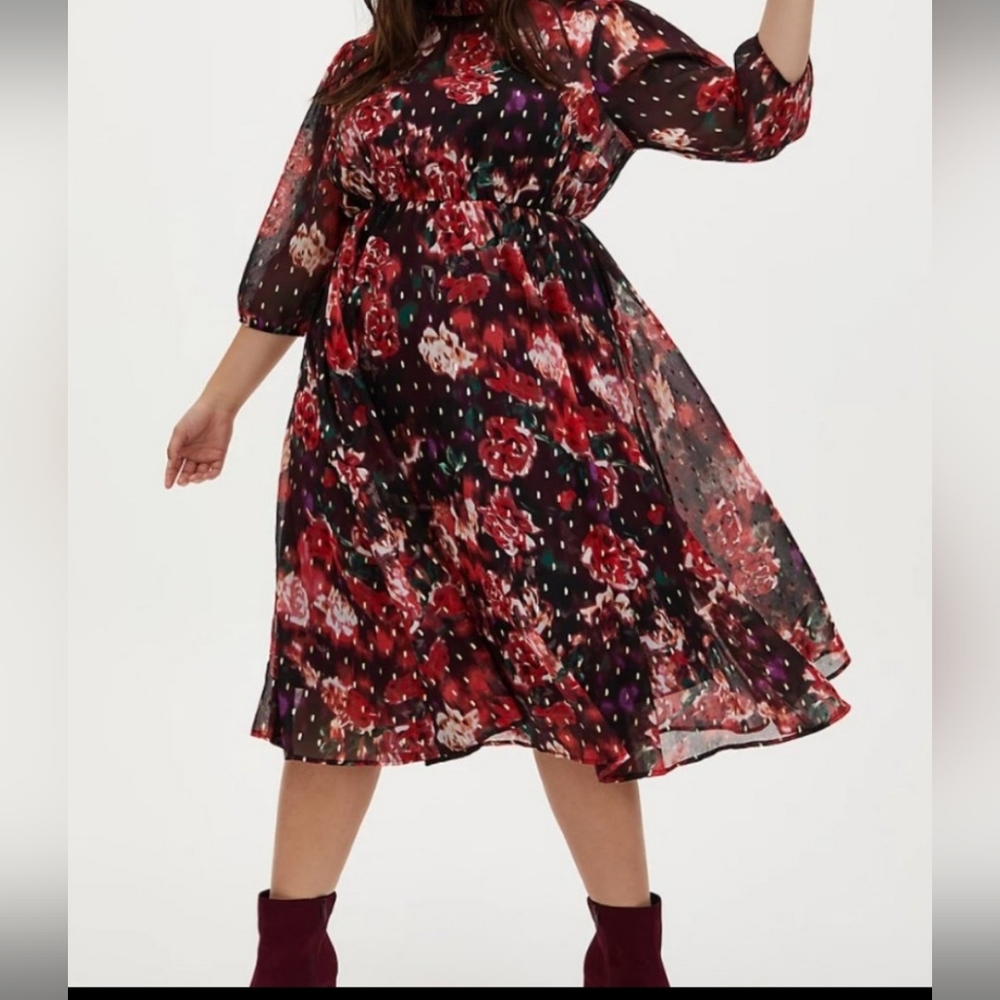 Torrid floral chiffon mock neck midi dress
